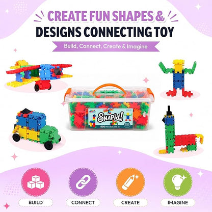Snapid Building Bricks 400 Pcs Connecting Toy - Strong Durable Colorful Block Set w Storage, Interlinking Construction Blocks for Kids - STEM Development, Creativity and Educational Children Toys, 4+