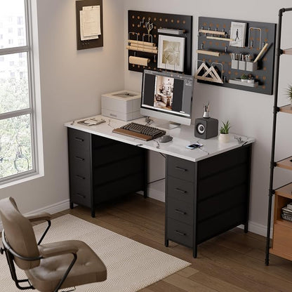 Pamray 47 Inch Computer Desk with 8 Fabric Drawers for Home Office Work | Ample Storage, Space-Saving, Suitable for Home Office Bedrooms Dorm Living Rooms for Study, Writing, Work