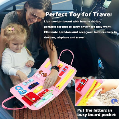 Esjay Toddler Busy Board, Montessori Toys to Learn Fine Motor Skill, Educational Sensory Board for 3+ Year Old, Toddler Activities for Travel Airplane Car,Green Alphabet