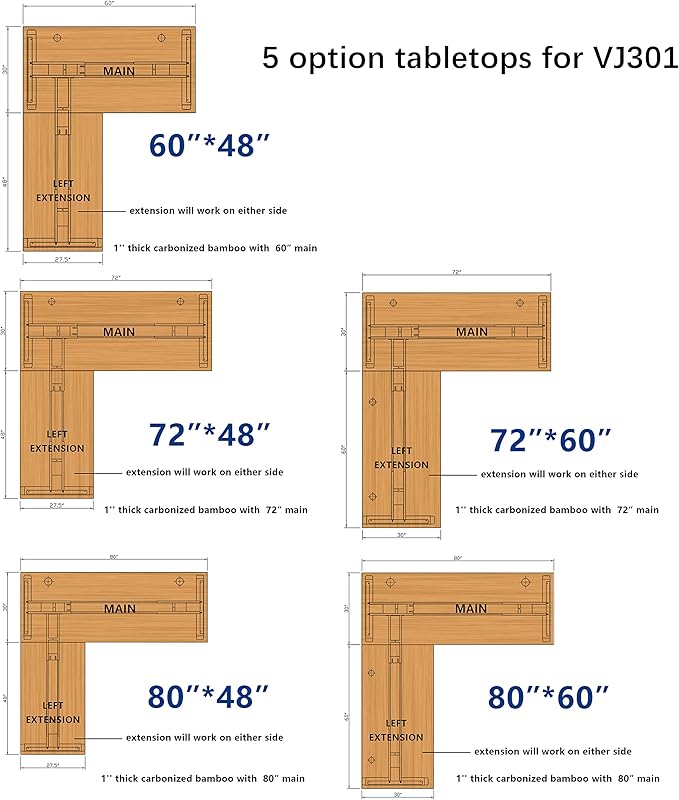 VWINDESK 60 x 30 x 1 Inch 100% Solid Bamboo Desk Table Top Only,for Standing Desk Home Office Desk with 60mm grommets(Right Angle)