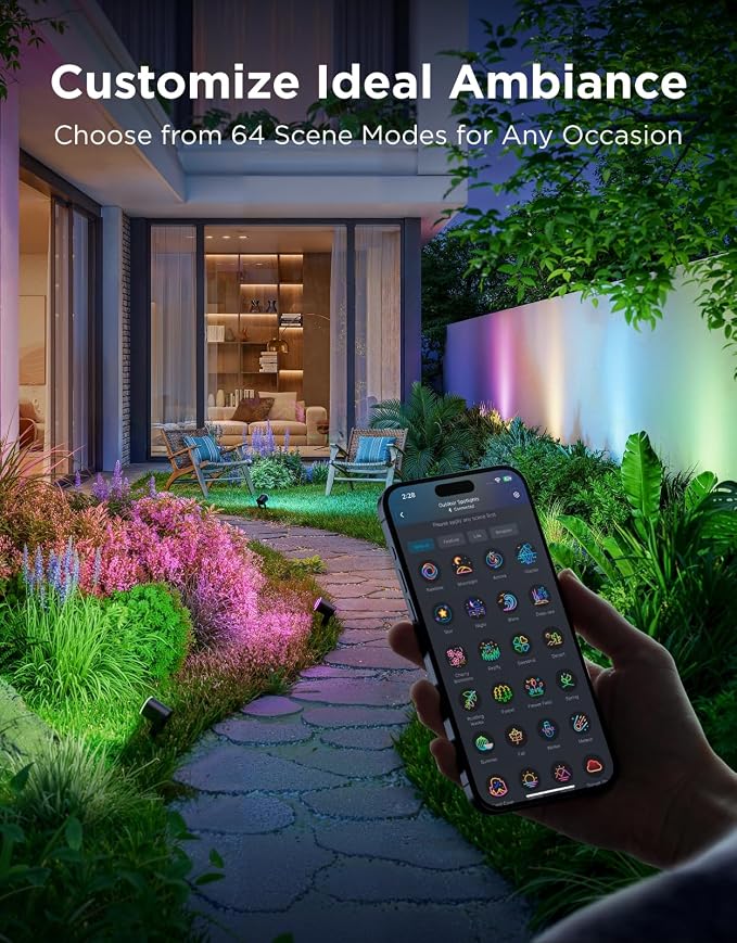 Govee Outdoor Spot Lights 2, IP67 Waterproof Spotlights, RGBWIC, 2 Pack | Landscape Lights Work with Matter, Alexa, and Google Assistant, Color Changing Ourdoor Light for Patio, Yard, Garden