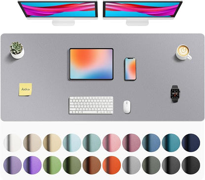Aothia Faux Leather Desk Mat - Non-Slip PU Leather Desk Blotter, Waterproof Writing Surface, Large Desk Pad for Office & Home (Light Grey, 55" x 24")