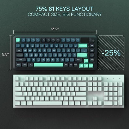 Redragon K724 PRO Wireless 81-Key Gasket Gaming Keyboard, TFT Screen & Knob | Easy-Control LED Info Display, 0-Delay Tri-Mode, Cushioned 5-Layer Noise Dampening for Creamy Thocky Sound, Compact 80% Size