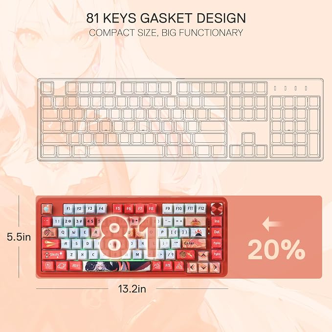 Redragon K673 PRO Wireless 81-Key RGB Gasket Gaming Keyboard, Scroll Knob | Multi-Function Control Wheel, 0-Delay Tri-Mode, Cushioned 5-Layer Noise Dampening for Creamy Thocky Sound, Compact 80% Size