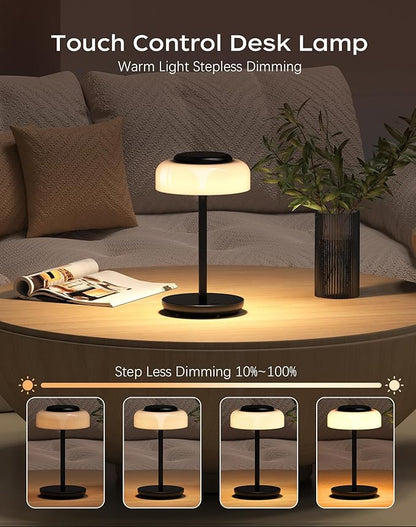 QiMH Battery Operated LED Table Lamp, 5000mAh Cordless Desk Lamp with 3 Level Brightness Touch Control, Mini Rechargeable Night Light for Living Room, Bedroom, Outdoor bar (Black-RGB)