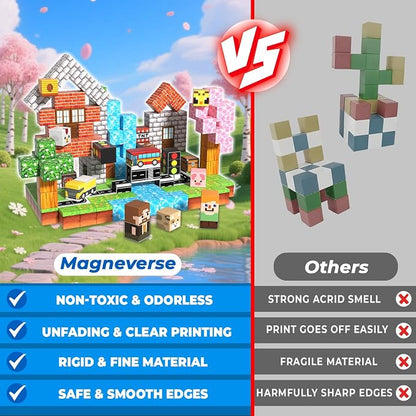 Magneverse 200 PCS 0.8in Magnetic Blocks - Magnet Toys & Magnetic Building Blocks Cubes, Stacking Magnets, STEM Toys for School Acitivities, Birthday Gifts for Boys Age 3+ Years Old (Theme: Forests)