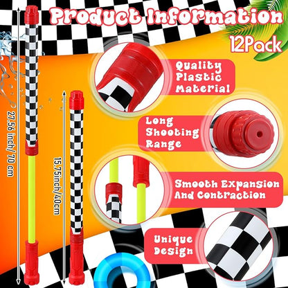 Halloscume 12 Pack Race Car Party Favors Water Gun Blaster 15.75 in Black and White Checkered Racing Water Shooter Blasters Gun for Kids Summer Outdoor Swimming Pool Backyard Beach Summer Games