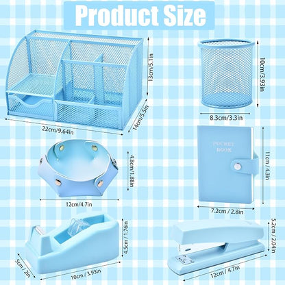 Blue Desk Accessories, 26Pcs Office Supplies and Desk Organizers, with Tape Dispenser, Stapler, Staple Remover, Ect, Gift Box Packaging