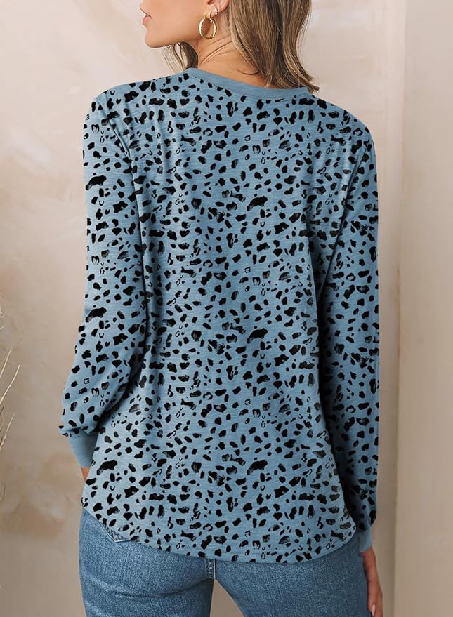EVALESS Womens Crewneck Long Sleeve Tops Casual Polka Dots Tops Fall 2026 Tshirts Shirts