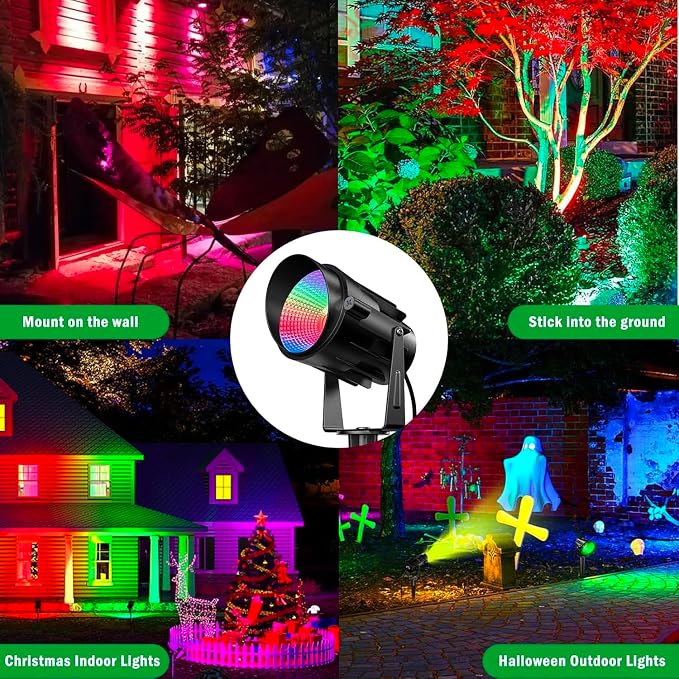 Outdoor Spotlights RGBW Led Lights, 12W Color Changing Landscape Lighting for Garden House Tree, 120V Waterproof Outdoor Spot Lights for Yard with Remote Control (2 Pack)