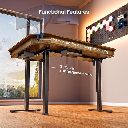 ErGear 65″ L Shaped Standing Desk for Gaming, [3 Drawers & 2 Cable Management Trays] Corner Stand up Desk w/Monitor Shelf Height Adjustable for Home Office, Vintage Brown