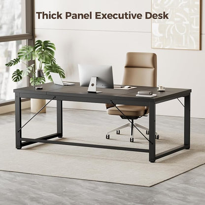 Mericonia 63x28 Inch Computer Desk, 1" Thick Large Office Table, Black | Modern Simple Style, Heavy Duty Industrial Frame, Large Study & Writing Table for Home Bedroom Work