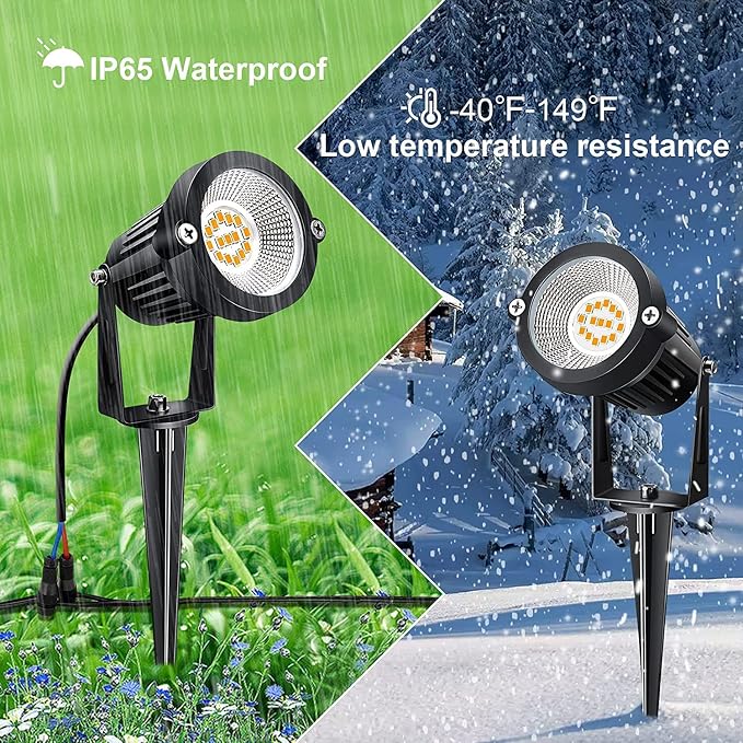 7W Low Voltage Landscape Lights with Connectors and Spike Stands (6 Pack) | 7W Low Voltage LED Landscape Lights with Connectors Outdoor 12V Super 900LM Warm White Waterproof Garden Pathway Lights