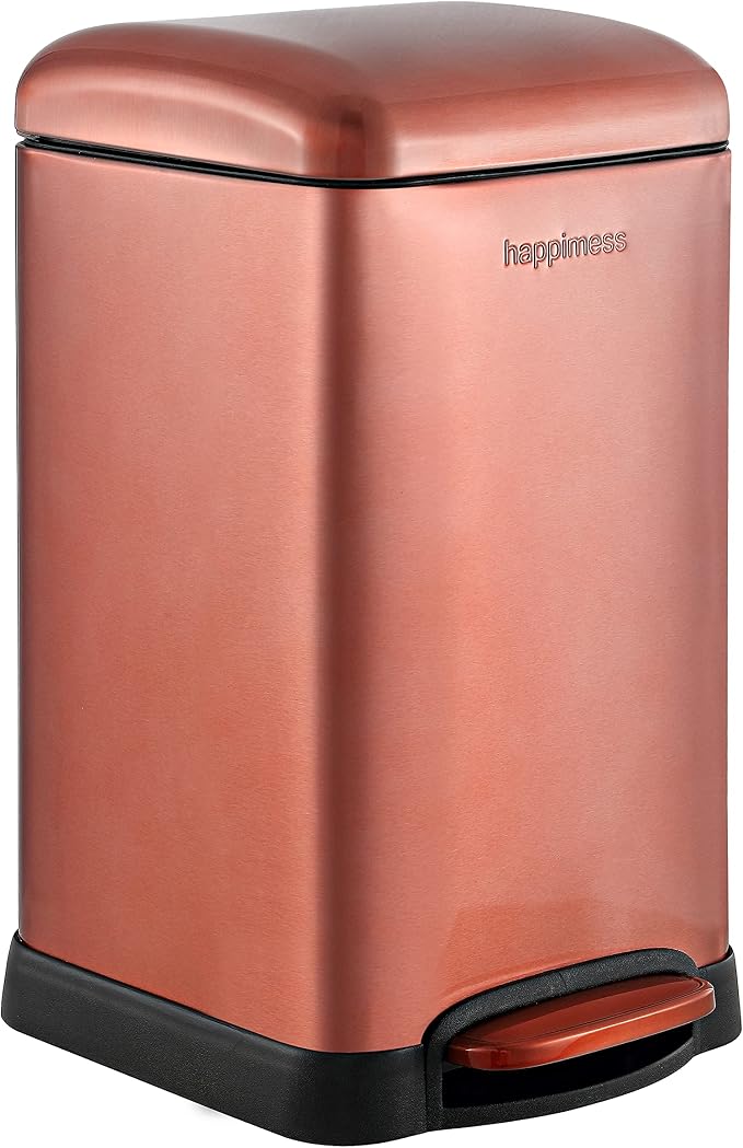 happimess HPM1012D Betty Retro Mini 3.2-Gallon Step-Open Trash Can with Soft-Close Lid, Modern, Minimalistic, Fingerprint Proof for Home, Kitchen, Laundry Room, Office, Bedroom, Bathroom, Rose Gold
