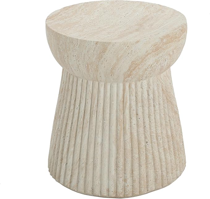 Christopher Knight Home Dila Patio Side Table, Lightweight Concrete End Table, Small Coffee Table, Garden Stool, Decorative Accent Table, Round Table Top, Side Table for Poolside Balcony, Travertine