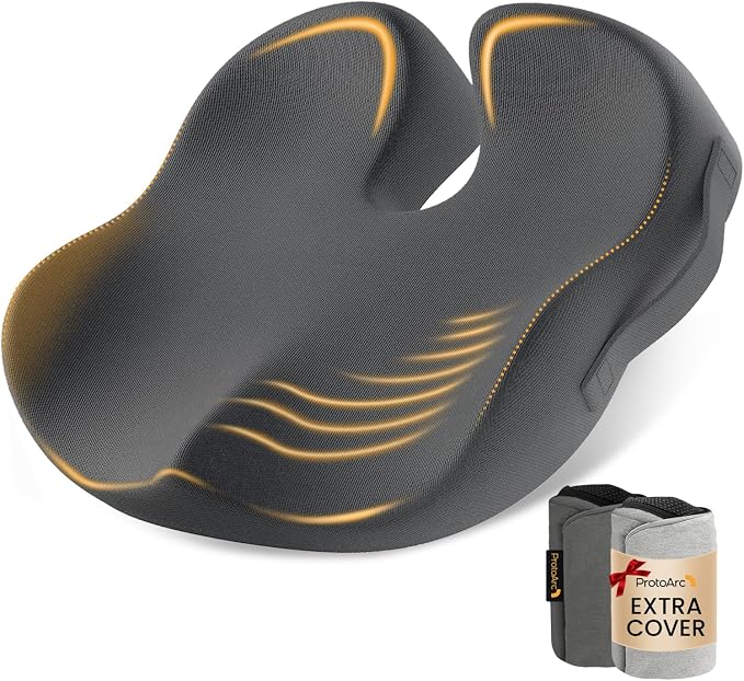 ProtoArc Extra Large Seat Cushions for Office Chairs, Ergonomic Memory Foam Seat Cushion for Home, Extra Cover, Car Seat Cushions for Driving, Pressure Relief Pad for Sciatica - Dark Gray