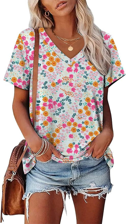Alaroo Womens Summer Tops 2026 V Neck Short Sleeve Shirts Trendy Dressy Casual Vacation Outfits Printed