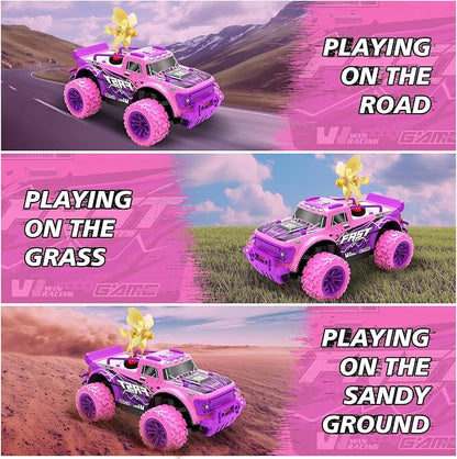 Remote Control Car for Girls: 1:20 Scale Pink Purple Rc Truck with LED Light and DIY Windmills - 20Km/h All Terrain Fast RC Cars, 2.4GHz Monster Truck Toys for Kids Gift