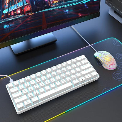 DIERYA 60% Mechanical Keyboard, DK61se Wired Gaming Keyboard with Brown Switches, LED Backlit Ultra-Compact 61 Keys Mini Office Keyboard for Windows Laptop PC Gamer Typist（White）
