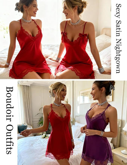 Avidlove Women Lingerie Satin Lace Chemise Nightgown Sexy Full Slips Sleepwear S-4XL