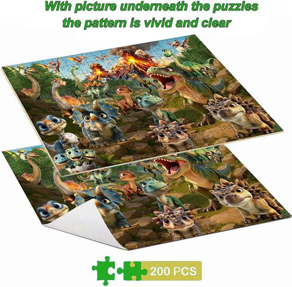 Puzzles for Kids Ages 6-8 8-10 Year Old, 200 Pieces Jigsaw Puzzles for Kids-Dinosaur World， Learning Educational Toys for Boys and Girls Ages 10-12 Year Old