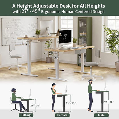FEZIBO 63 x 24 Inches Standing Desk with Drawer, Adjustable Height Electric Stand up Desk with Storage, Sit Stand Home Office Desk, Ergonomic Computer Desk, Light Rustic