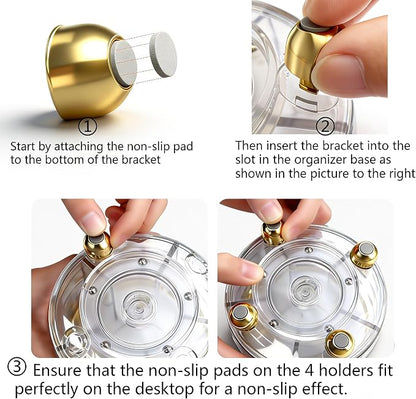 GOTOBA 360° Rotating Pencil Holder for Desk, Makeup Brush Holder with 6 Slots, Desk Organizer for Writing Utensil, Office and School Supplies (Transparent)