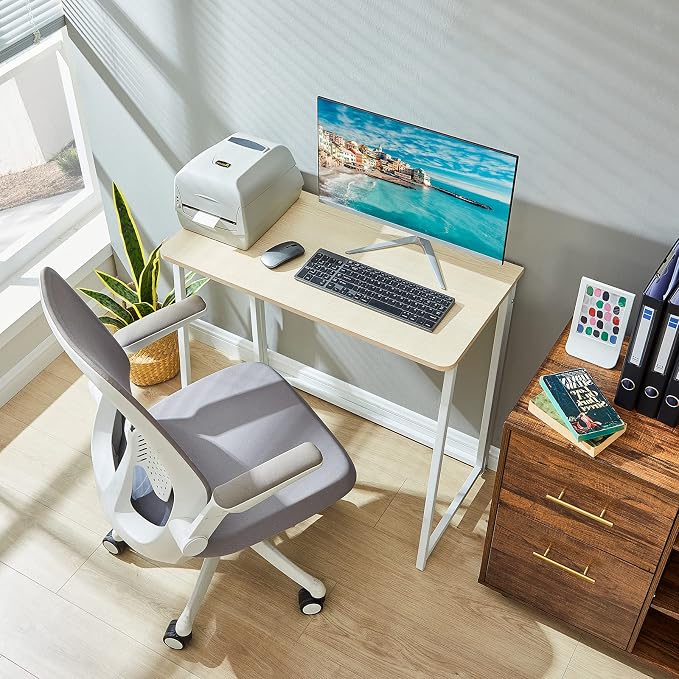 WOHOMO Folding Desk, 39.4" Foldable Computer Table for Small Spaces, Oak | Easy Assembly and Fold, Sturdy Home office desks for Study Bedroom Dorm Space Saving Writing Work Apartment