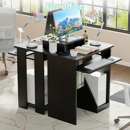 ALISENED 30 Inch Computer Desk, with Keyboard Tray & Monitor Stand | Compact Desk for Space-Saving, Ergonomic Study Desk with Storage Shelves for Writing, Gaming, Working, Black