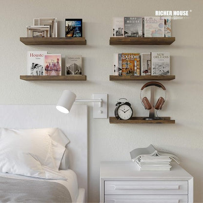 RICHER HOUSE 8 Set Floating Wall Mounted Shelves, Nursery Hanging Book Shelves with Lip for Storage, Display Picture Ledge Shelf for Bedroom Bathroom Kitchen Living Room Wall Decor, Rustic Brown | Display Picture Ledge Shelf, Anti-drop lip Shelf for Ro...