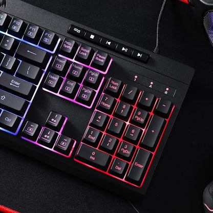 Redragon K512 RGB Membrane Gaming Keyboard, 6 Macro Keys & Easy Media Wheel | Dedicated Scroll Controls, No Software Needed 6 On-the-Fly Combos for Extensive Games, 13 Backlight Modes, Wrist Support