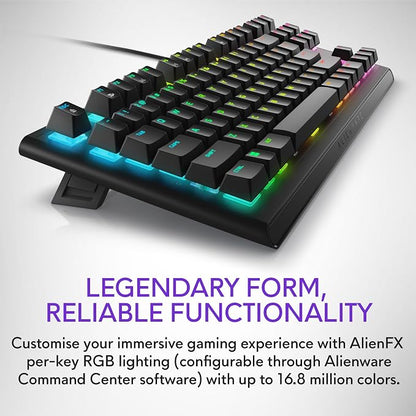 Alienware Wired Gaming Keyboard AW420K, Linear Mechanical, TKL | USB-C, Detachable Cable, Adjustable Height, RGB Per-Key, Dark Side of the Moon, 2-Year Warranty