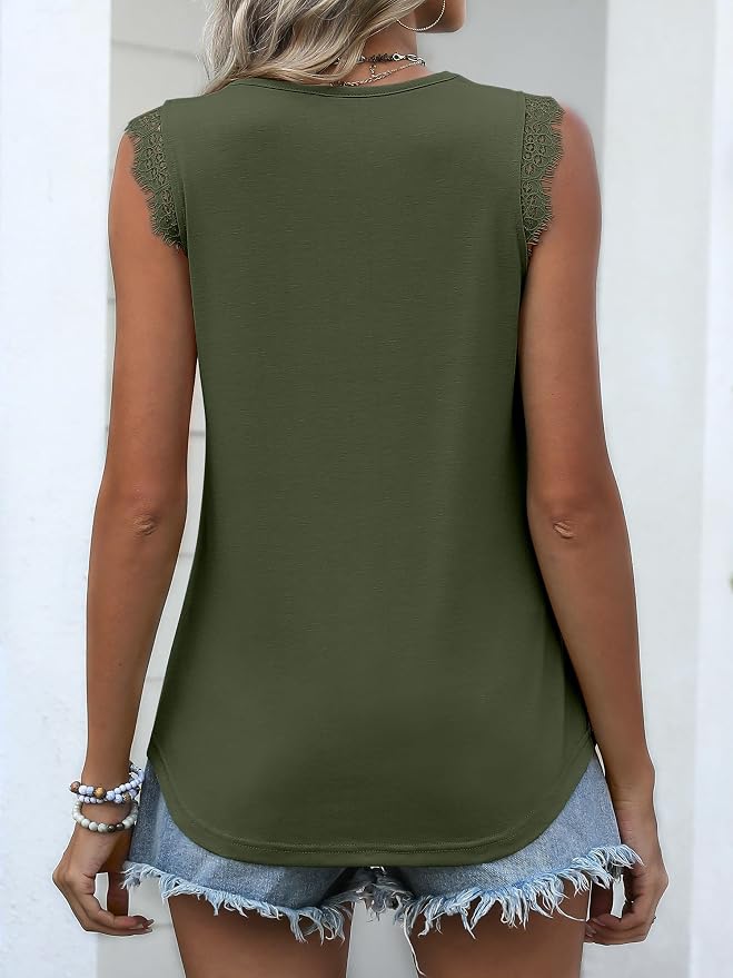 ANRABESS Womens Lace Trim Tank Tops V Neck Sleeveless Shirts 2026 Summer Casual Trendy Dressy Cami Top