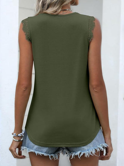 ANRABESS Womens Lace Trim Tank Tops V Neck Sleeveless Shirts 2026 Summer Casual Trendy Dressy Cami Top