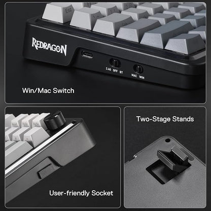 Redragon K686 PRO Wireless RGB Gasket Gaming Mechanical Keyboard, Easy Knob | Multi-Function Control Wheel, 0-Delay Tri-Mode, Cushioned 5-Layer Noise Dampening for Creamy Thocky Sound, Practical 98 Keys