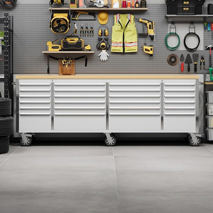 GarveeTech 96 inch Tool Chest, Tool Box Mobile 24 Drawers Storage Rolling Cabinet with Wheels Lock Key Locking System Drawer Liners for Garage Warehouse Repair Shop
