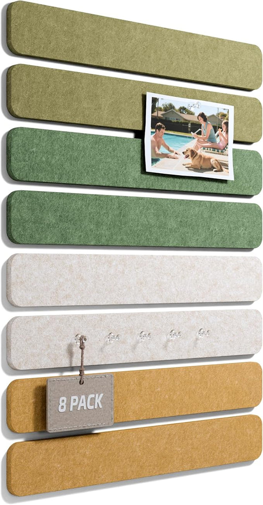 Fluxynara 13" x 2" Felt Wall Panels, Olive Grove | 8-Pack Includes 50 Push Pins and Adhesive Tabs for Photos, Notes and Decor in Bedroom Doors, Home Office or Studios