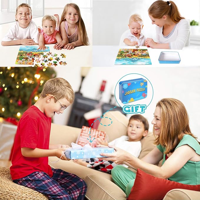 LELEMON Puzzles for Kids Ages 4-8 6-8 8-10 Farm Animals Jigsaw Puzzles Boys Girls Children Learning Educational Puzzles Portable Box Pack Toy 60 Pieces