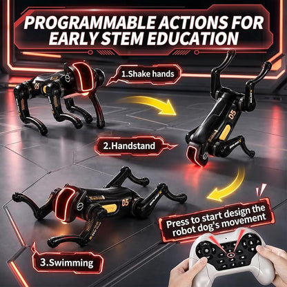 Remote Control Robot Dog Toy, Programmable Smart Interactive RC Puppy with 30+ Tricks & Voice Scenarios, STEM Educational Robotics Toys for Kids Age 5-12(Black)