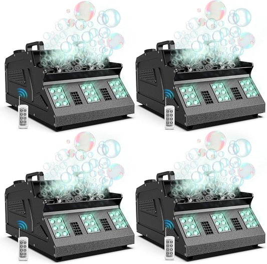 2000W Fog Machine, 3 in 1 Fog Bubble Machine with 2 Bubble Fans, 7 CH RGB 18 LED Lights Smoke Bubble ALL IN 1 Machine, Fog Machine for Party, Wedding, Festival, Birthday, 4 PACK