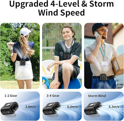 Socool 14500mAh Portable Waist Fan Clip on Belt 360 Rotation Wearable Rechargeable Personal Shirt Fan, 67H Cooling 5-Speed Battery Operated with Light, Neck Fan Hands-Free for Outdoor Jobsite Camping