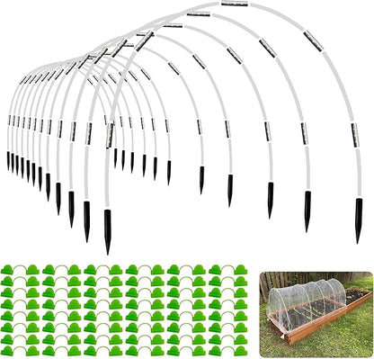 Garden Hoops for Raised Beds- Rust Free Fiberglass Frame Plant Hoops with Support Bases -Greenhouse Hoops Grow Tunnel , 72pcs，Vanilla