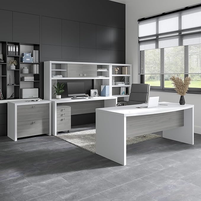 Bush Business Furniture Echo Computer Desk, 72W, Pure White and Shiplap Gray