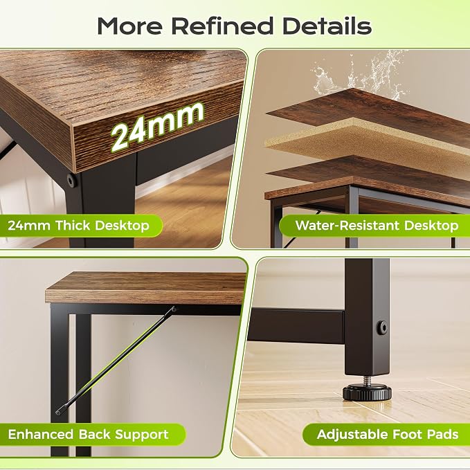 PRAISUN 61" L Shaped Computer Desk, Outlets, Monitor Stand, Rustic Brown | USB-C Ports, Reversible Charging Station, Spacious Desktop & Legroom, 0.94 Inch Thick Desktop, for Gaming, Study & Work
