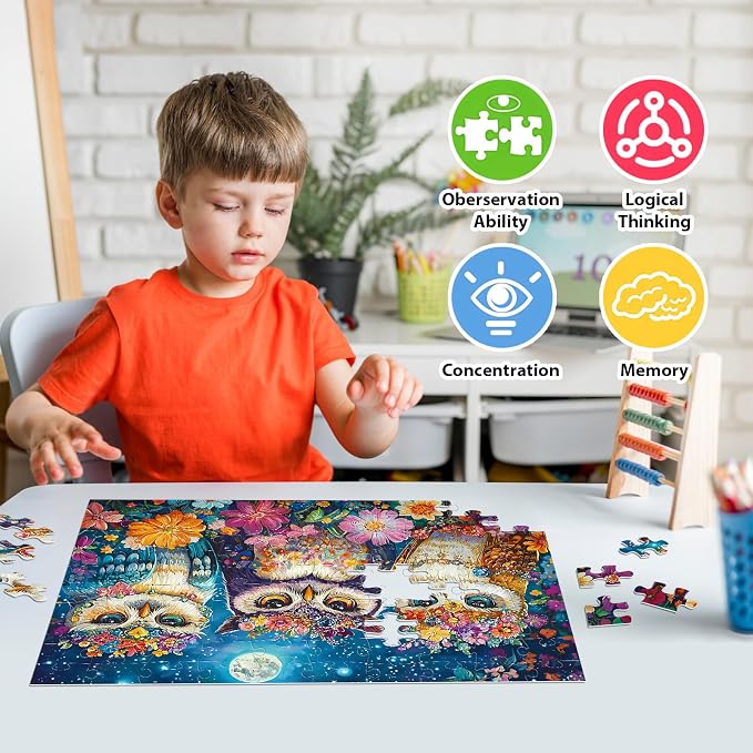 4-Pack Puzzles for Kids Ages 6-8 8-10 Year Old - Lions Horses Owls Dolphins, Large Piece Puzzles for Seniors, 100 Pieces Jigsaw Puzzles for Kids Ages 4-6, Learning Educational Toys for Boys and Girls