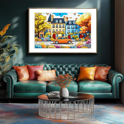 Autumn Town 300 Pieces Puzzle for Adults Colorful Houses Beautiful Fall Scenery Jigsaw Puzzles with Foliage, Butterflies, and Blooms Letters on Back Family Senior Challenge Game Night