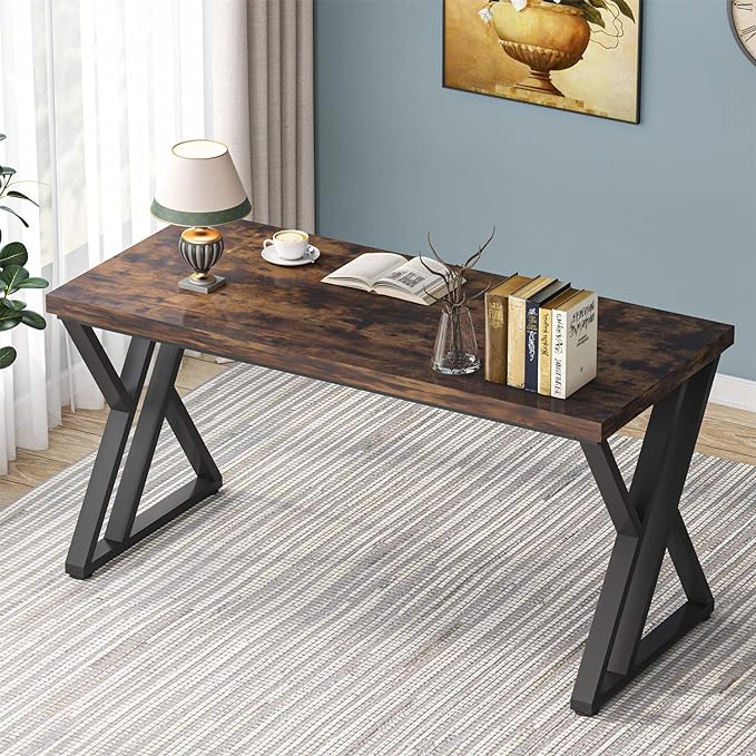 55 Inch Large Simple Industrial Computer Desk Study Writing Table Home Office Workstation,Rustic Brown