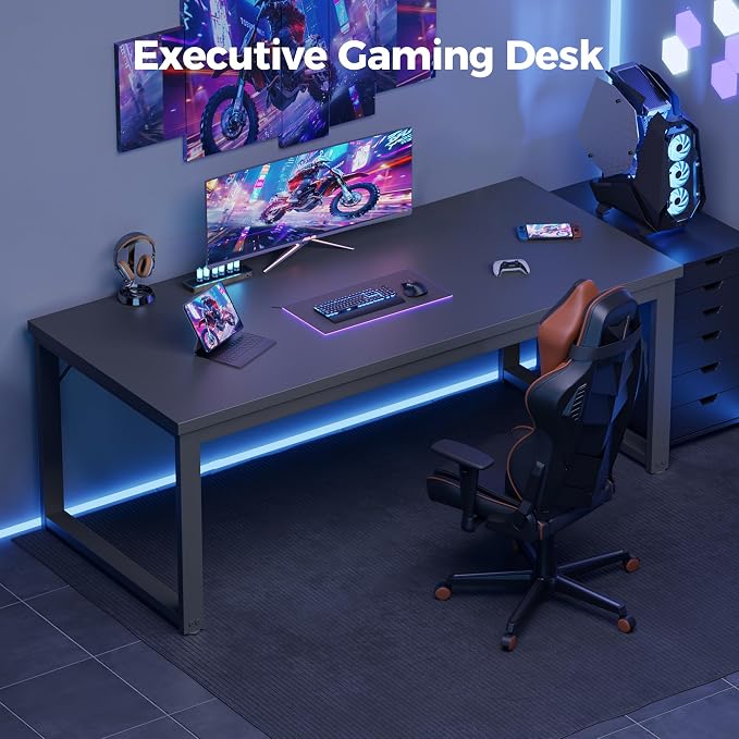 Mericonia 40 Inch Computer Desk, 1.2" Thick Small Office Table, Black | Modern Simple Style, Heavy Duty Industrial Frame, Small Study & Writing Table for Home Bedroom Work