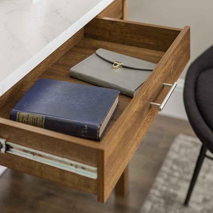 Walker Edison Rustic Farmhouse Wood Computer Writing Desk Home Office Workstation Small, 46 Inch, Marble and Walnut