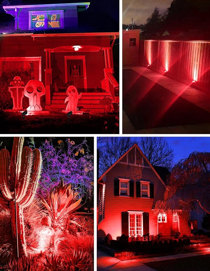 Red Landscape Lights Outdoor, 14 LED Landscape Lighting with US Plug, IP65 Waterproof Spotlights for Tree Yard Garden Pathway Halloween Christmas Decor 4 Pack